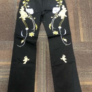 Stylish Black Jeans with Floral Embroidery